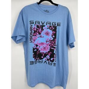 The Young and Wild Savage Blue Graphic TShirt Short Sleeve Mens Size Large NEW